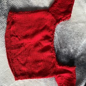 Red Off the Shoulder Scrunch Top